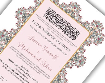 Nikkah Contract, Nikah Nama, Customized Muslim Marriage Certificate, Keepsake, Wedding Gift for Bride and Groom, Nikah Wedding Digital,