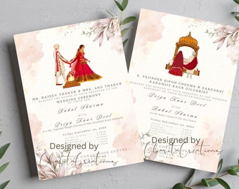 Pink Cream Floral Indian Wedding Invitation, Sikh wedding invite, desi wedding, Indian Wedding Card Digital Design, Personalized