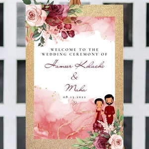 インドの結婚式のウェルカムボード、ヒンズー教のウェルカムサイン、ヒンズー教の結婚式のセレモニーサイン、ブライダル＆フェラサインウェルカムパンジャブ、デシウェディングデコレーション