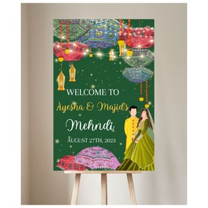 Dholki Schilder, Mehndi Willkommensschilder & Dholki Dekor Schild Umbrella, Mehndi Schilder als Mehndi Poster, Sangeet Umbrella Desi Dekor als Dholki Schilder