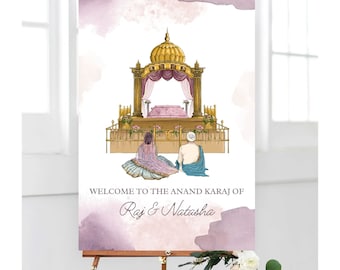 Sikh Welcome Wedding Sign Anand Karaj as Anand Karaj Welcome Sign, Sikh Wedding signs & Sikh Wedding Welcome Sign, Punjabi Welcome sign Sikh
