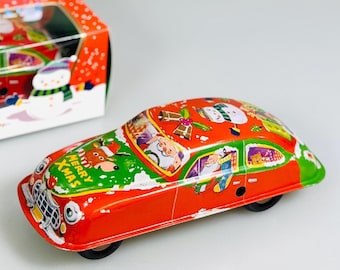 Christmas Gift Car.Vintage Wind Up Tin Toy Retro Collectible car.Design and production by Saint John.Gift for kids.Christmas gift idea.