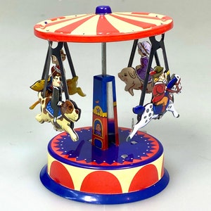 Animal Carousel.Vintage Wind Up Tin Toy Retro Collectible Carousel.Design and production by Saint John.Gift for kids.Christmas gift idea