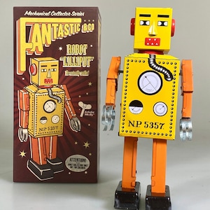 Robot Lilliput géant, édition limitée. Jouet rétro en métal à remonter en métal vintage à collectionner. Conception et fabrication par Saint John. Cadeau pour les enfants.