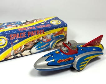 Giant Retro Space Patrol Ship.Vintage Tin Toy Retro Collectible Space Series.Gifts for her.Gift for kids.Christmas gift idea.
