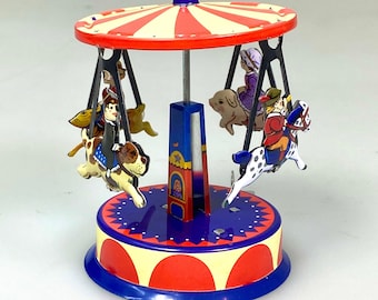 Animal Carousel.Vintage Wind Up Tin Toy Retro Collectible Carousel.Design and production by Saint John