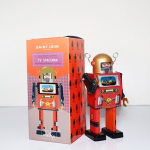 TV Spaceman.Vintage aufziehen Blech Spielzeug Retro Sammeln Roboter.Design und Produktion Saint John.Geschenk für sie.Geschenk für Kinder.Weihnachten Geschenkidee