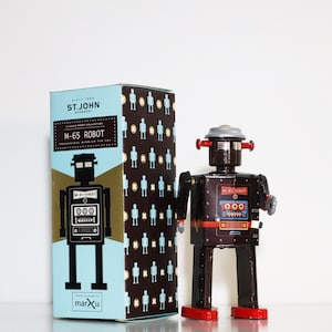 Robot M-65. Jouet en métal à remonter en métal vintage à collectionner. Conception et production à Saint John. Cadeaux pour elle. Cadeau pour les enfants. Idée cadeau de Noël