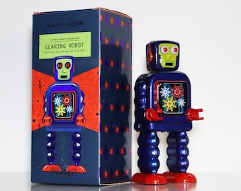 Gearing Robot.Vintage Wind Up Tin Toy Retro Collectible Robot.Design and production by Saint John