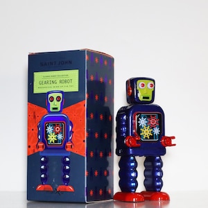 Gearing Robot.Vintage Wind Up Tin Toy Retro Collectible Robot.Design and production SaintJohnGifts for her.Gift for kids.Christmas gift idea