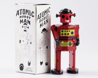 Atomic Robot Man.Vintage Wind Up Tin Toy Retro Collectible Robot.Design and production by Saint John