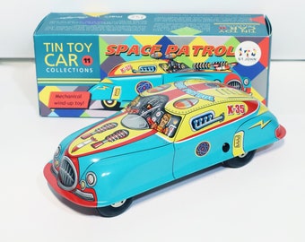 Space Patrol.vintage Wind up Tin Toy Retro Collectible Car.design