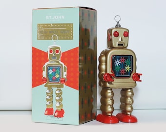 High Wheel Robot.Vintage Wind Up Tin Toy Retro Collectible Robot.Design and production by Saint John