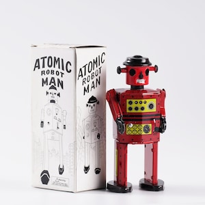 Atomic Robot Man.Vintage Wind Up Tin Toy Retro Collectible Robot.Design and production by Saint John.Gift for kids.Christmas gift idea