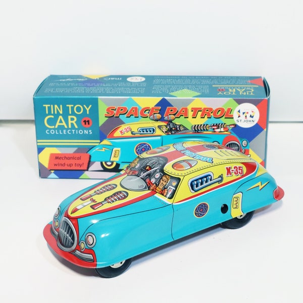 Space Patrol.Vintage Wind Up Tin Toy Retro Collectible Car.Design and production by Saint John