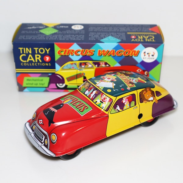 Circus Wagon.Vintage Wind Up Tin Toy Retro Collectible Car.Design and production Saint John.Gifts for her.Gift for kids.Christmas gift idea