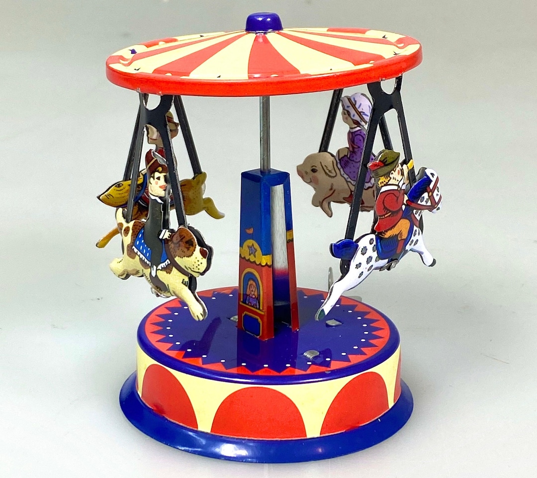 Animal Carousel.vintage Wind up Tin Toy Retro Collectible Animal Carousel.vintage Wind up Tin Toy Retro Collectible