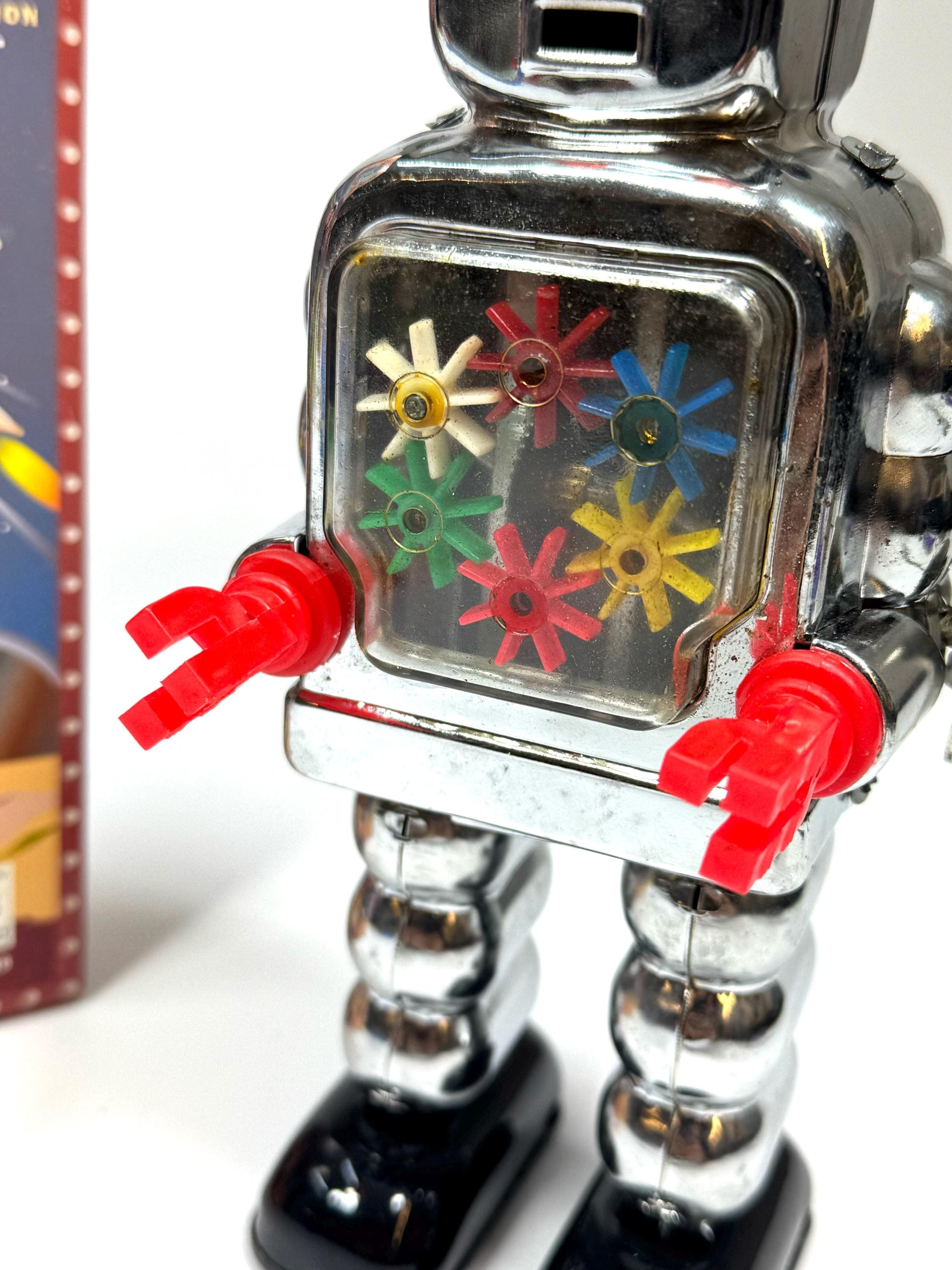 WINH Robot Eléctrico De Hojalata – Camina, Gira 360° Y Dispara, Coleccionable Retro Para Adultos, Color Azul