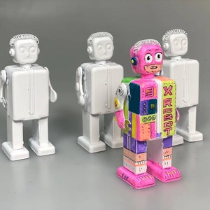 Custom Color Robot.Vintage Wind Up Tin Toy Retro Collectible Robot.Design and production by Saint John.Gift for kids.Christmas gift idea