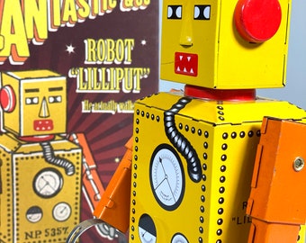 巨大リリパット ロボット 限定版。ビンテージの巻き上げ式ブリキ玩具