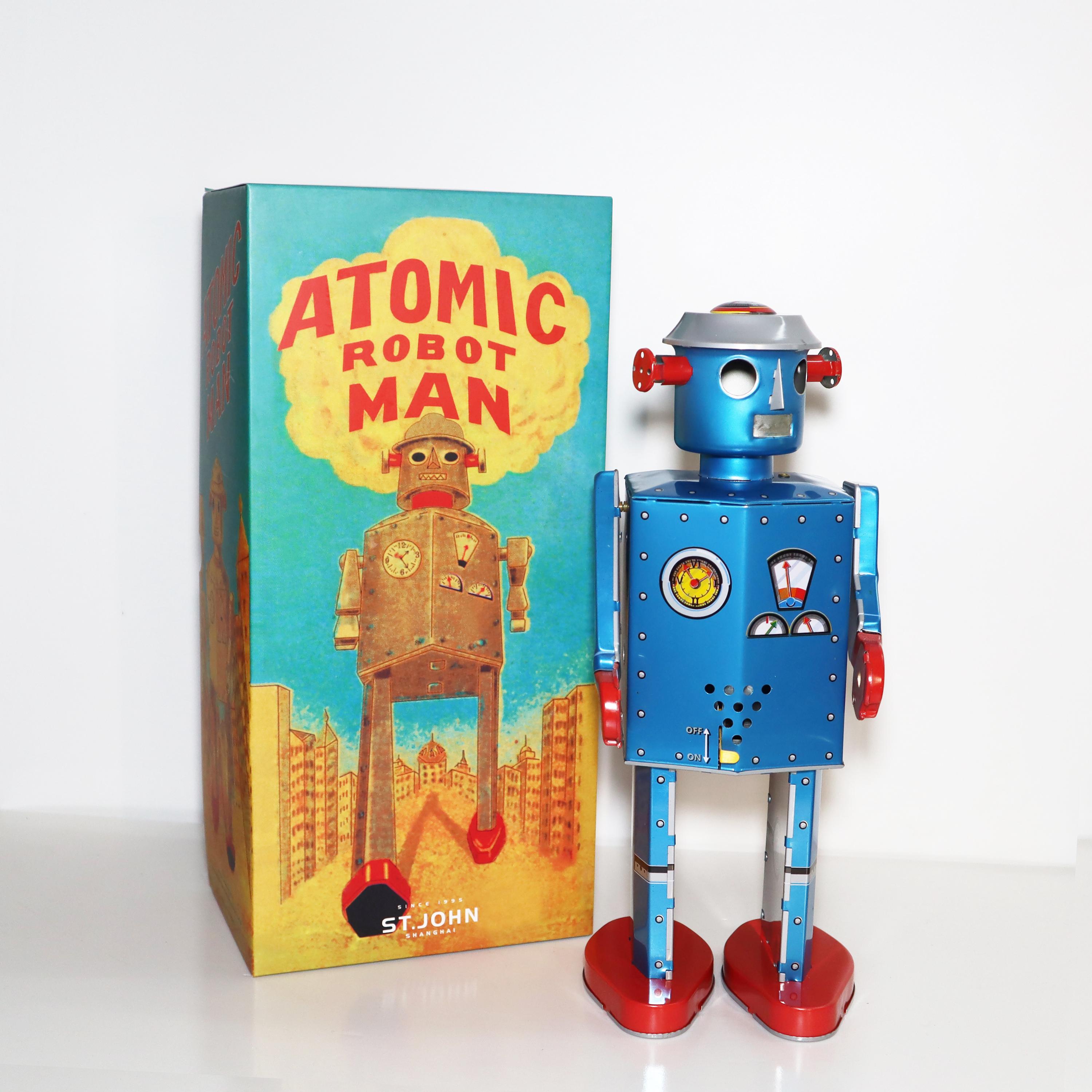 巨大なアトミックロボットマン。高さ12インチ。ビンテージのゼンマイ