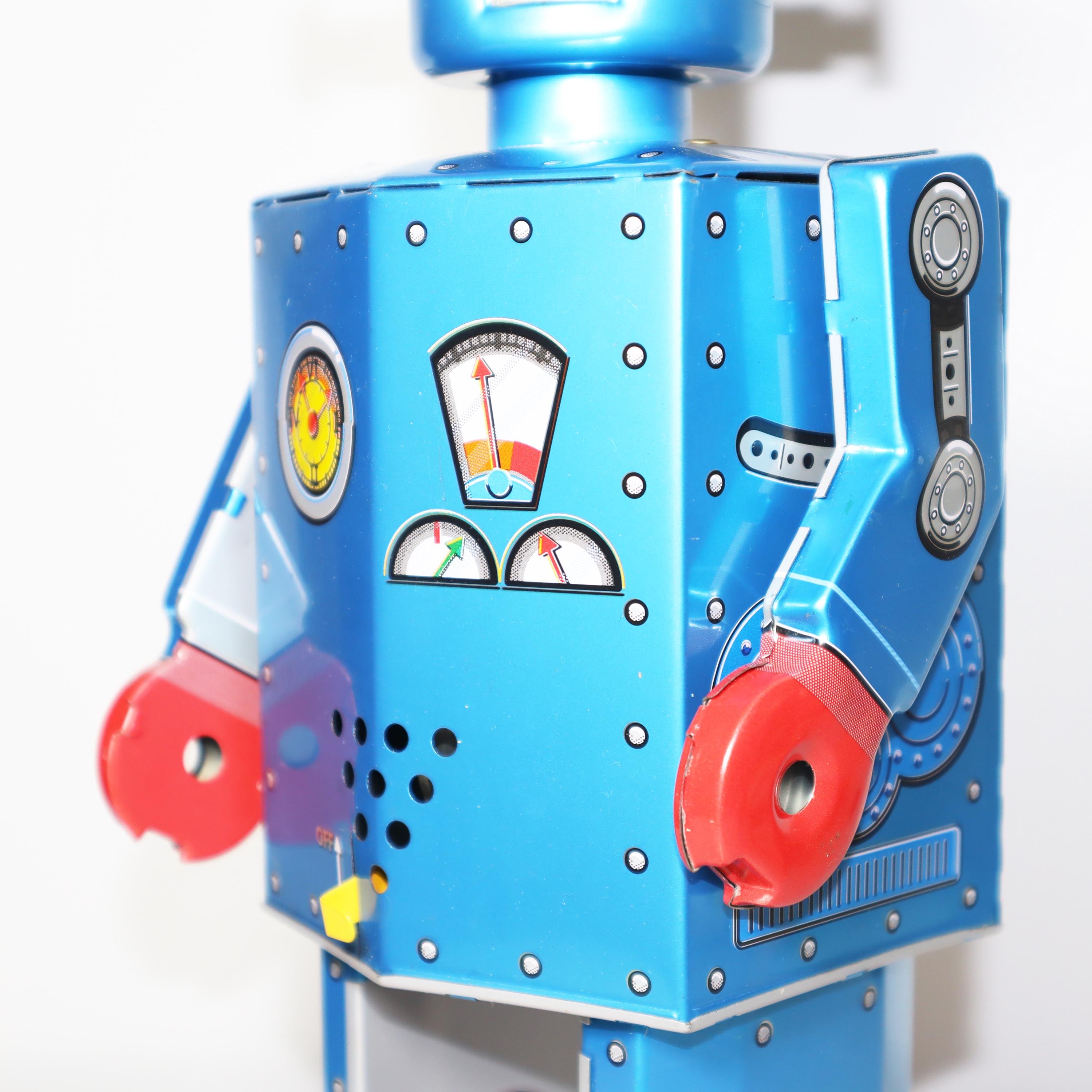 巨大なアトミックロボットマン。高さ12インチ。ビンテージのゼンマイ