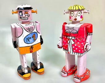 ヴィンテージのゼンマイ式ブリキ製ロボット – デスクディスプレイや