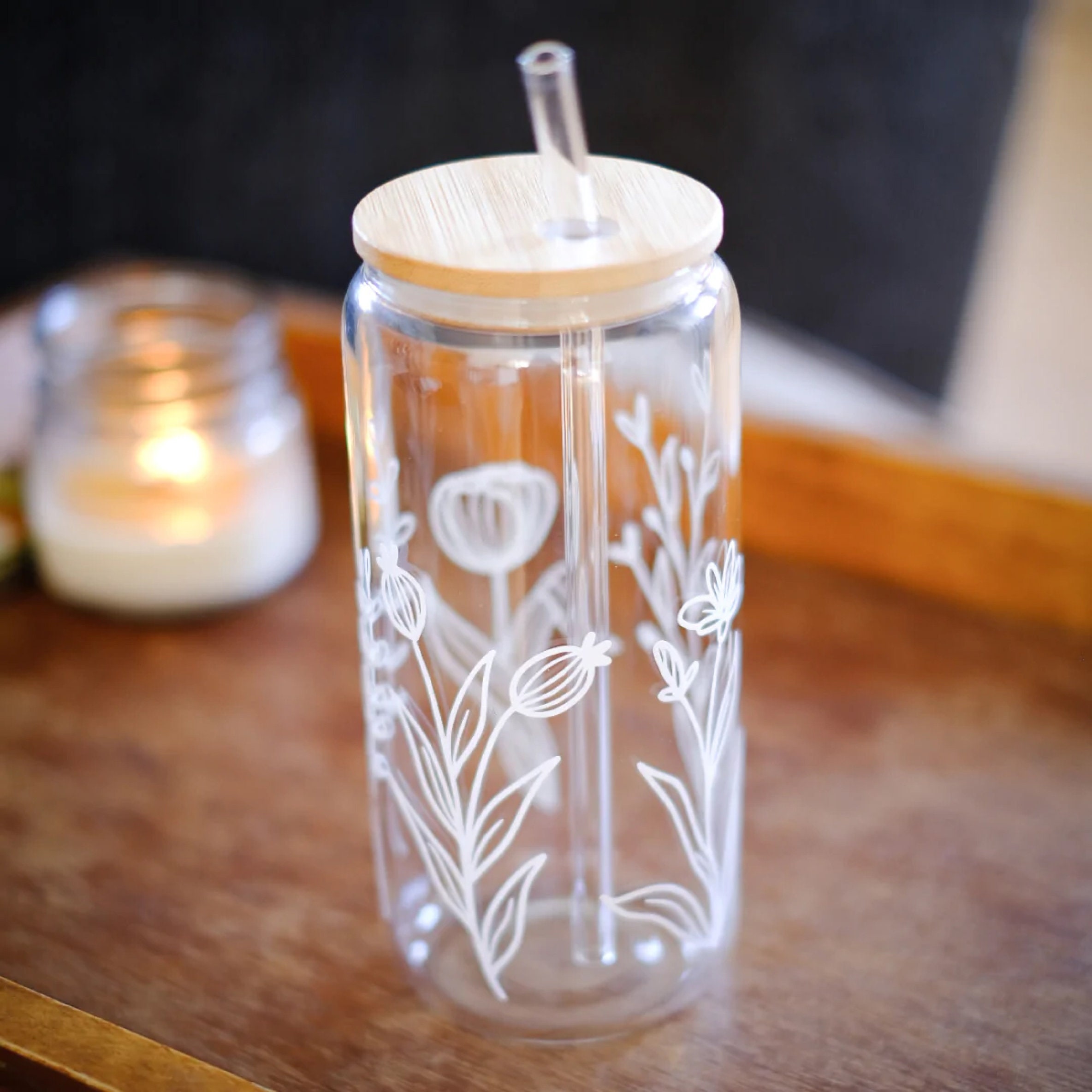 20 Ounce Glass Cups With Bamboo Lid And Glass Straw Reusable - Temu