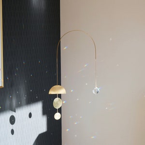 Electra Mobile #1. Brass Suncatcher, Sun Catcher - Rainbow Crystal - Handmade Kinetic Brass Decorative Mobile