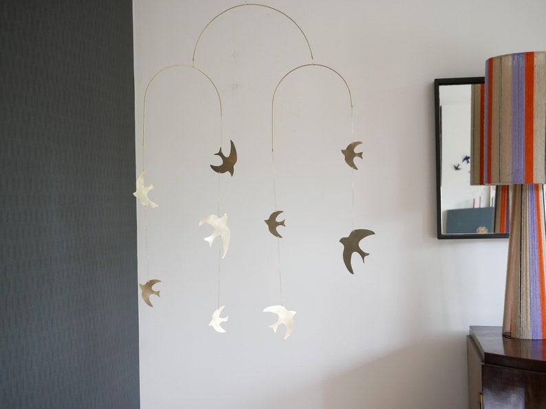 Mobile model Alya. Brass bird mobile. Baby room. Interior decoration. To offer. Handmade. image 1