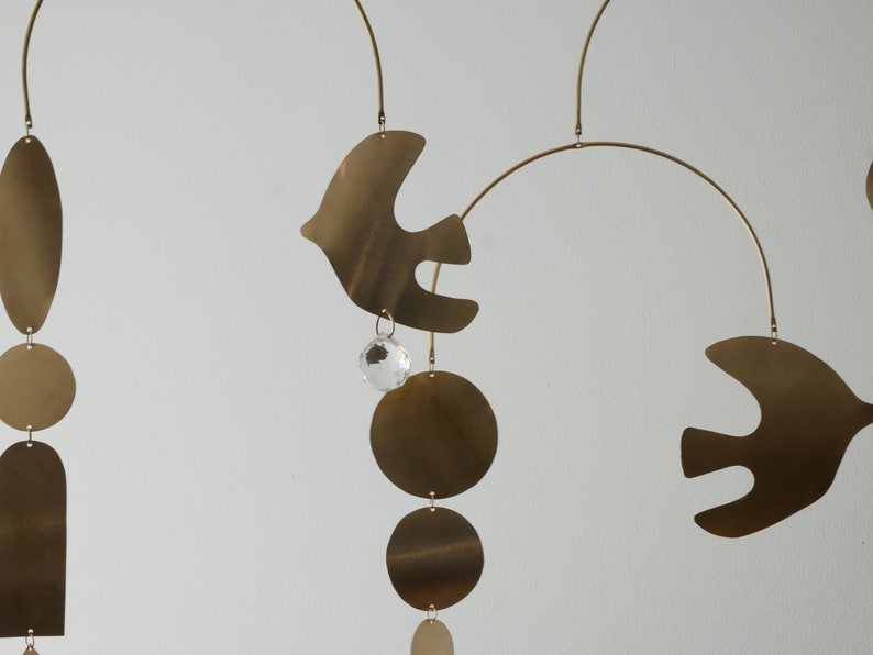 Rana model mobile. Abstract brass mobile. Kinetic suspension. Interior decoration. Handmade image 4