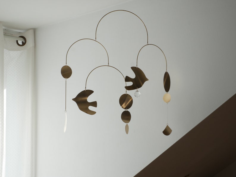 Rana model mobile. Abstract brass mobile. Kinetic suspension. Interior decoration. Handmade image 2