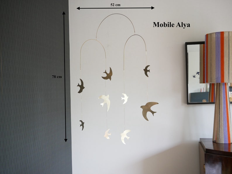 Mobile modèle Alya. Mobile oiseaux en laiton. Chambre de bébé. Décoration intérieure. A offrir. Fait main. image 9