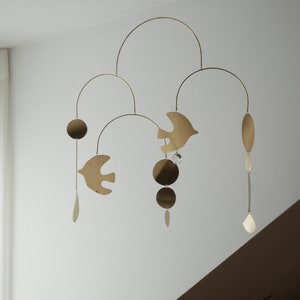 Rana model mobile. Abstract brass mobile. Kinetic suspension. Interior decoration. Handmade image 3