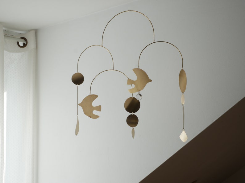 Rana model mobile. Abstract brass mobile. Kinetic suspension. Interior decoration. Handmade image 3