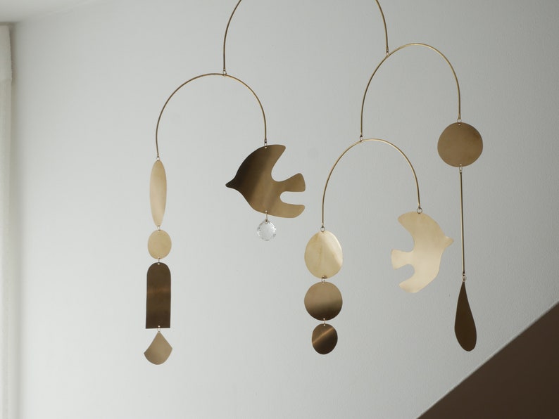 Rana model mobile. Abstract brass mobile. Kinetic suspension. Interior decoration. Handmade image 5