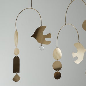 Rana model mobile. Abstract brass mobile. Kinetic suspension. Interior decoration. Handmade image 7