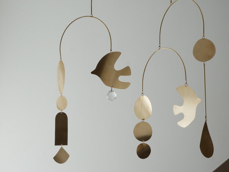 Rana model mobile. Abstract brass mobile. Kinetic suspension. Interior decoration. Handmade image 7