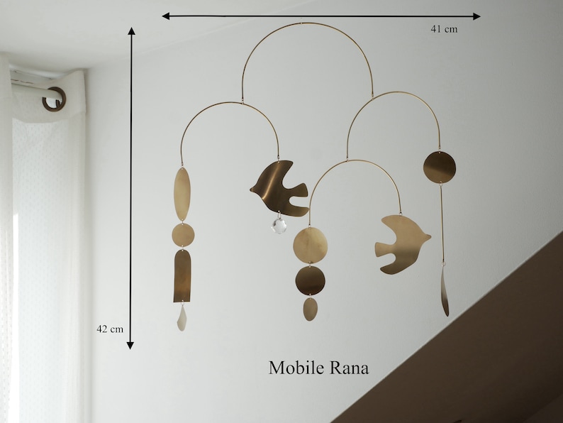 Rana model mobile. Abstract brass mobile. Kinetic suspension. Interior decoration. Handmade image 10