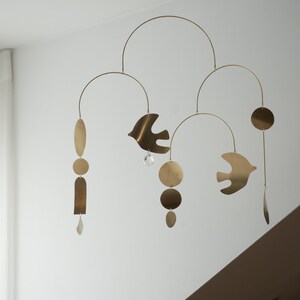 Rana model mobile. Abstract brass mobile. Kinetic suspension. Interior decoration. Handmade image 8