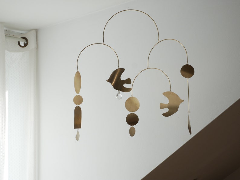 Rana model mobile. Abstract brass mobile. Kinetic suspension. Interior decoration. Handmade image 8