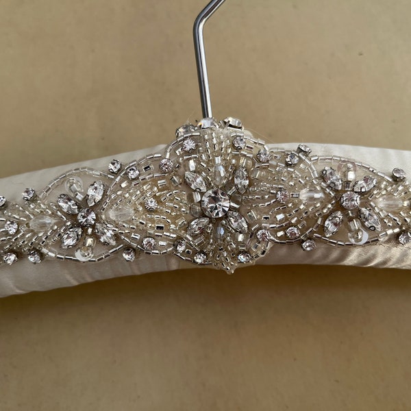 Pure Elegance for your Wedding Dress! Satin Padded Hanger is adorned with Rhinestones, Crystals and Beads. Simply Beautiful! Free shipping!