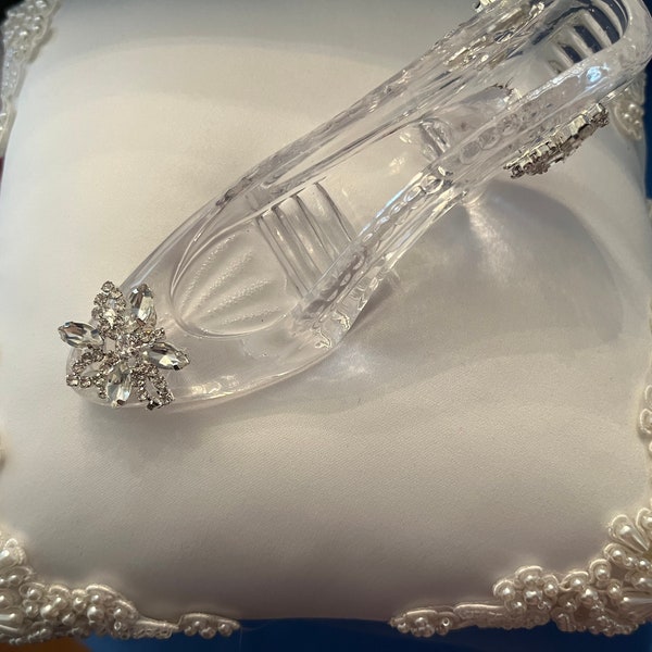 Exquisite Pearled Ring Bearer Pillow with attached Crystal Slipper. Made for a Princess Bride’s Fairytale Wedding!! Free Shipping.