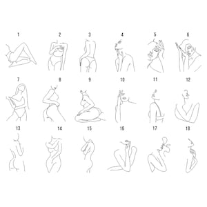 May include: A set of 18 line drawings of women in various poses. The drawings are simple and elegant, and they would be perfect for use in a variety of projects, such as greeting cards, invitations, or website designs.