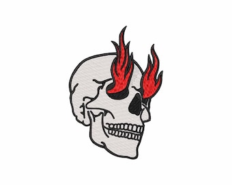 Burning skull embroidery design, skeleton embroidery design, Halloween embroidery designs, Halloween embroidery files, digital download