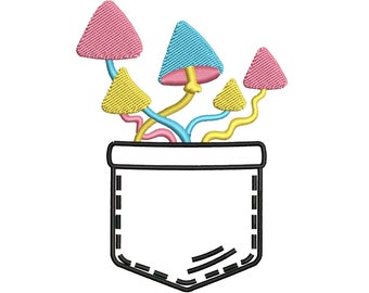 Pocket Mushroom Embroidery Design, Cottagecore Embroidery Files, Whimsical Nature Embroidery Patterns, Machine Embroidery Designs