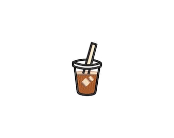Diseño de bordado de mini café helado, diseño de bordado a máquina de bebidas, patrón de bordado de comida, archivo de bordado para amantes del café, regalo para baristas