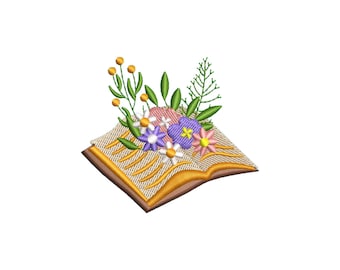 Mini Floral Book Embroidery Design, Bookish Embroidery Files, Reading Embroidery Patterns, Machine Embroidery Designs for Book Lovers