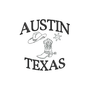 Austin Texas embroidery design, Cowboy machine embroidery designs, embroidery files, Cowboy hat, Cowboy boots, rodeo, Wild west, Western