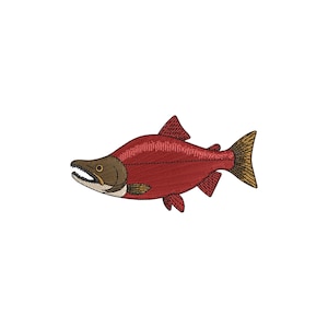 Sockeye Salmon fish embroidery design, Fishing machine embroidery designs, Fisherman embroidery file, Animal embroidery pattern, Red salmon